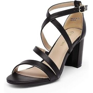 Dream Pairs Madison Strappy Chunky Heels Women's Sandals Size 6.5 Black NEW